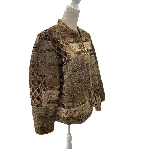 NWOT Dressbarn Woman Brown Paisley Tapestry Zip Up Jacket 2X Unlined - Picture 2 of 8